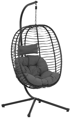 Uniprodo UNI_HC_06 Fauteuil suspendu sur pied - siège pliable - noir/gris - en forme d'œuf Chaise suspendue Fauteuil oeuf suspendu Loveuse suspendue Oeuf suspendu