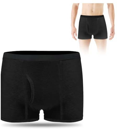 AOOWU Calzoncillos Bóxer para Hombres Con Incontinencia, Almohadilla Absorbente de 300ML, Lavable Reutilizable, Negro L