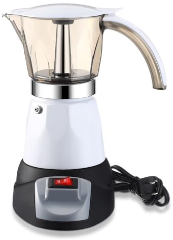 Lemosae Electric Espresso Maker Transparent Coffee Maker Electric Moka Pot Portable Aluminum Espresso Machine Italian Moka Pot with Detachable Base, Coffee Gift for Women Men Home Travel (White,6 Cup)