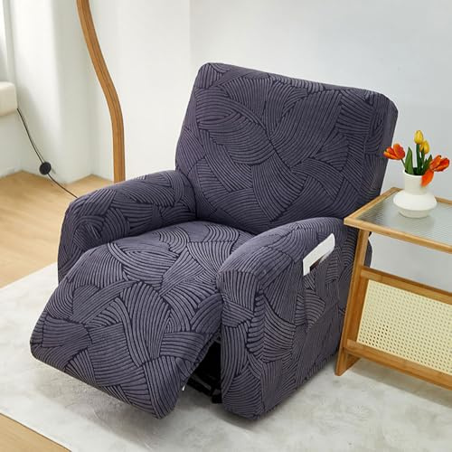 Chickwin Sesselschoner für Relaxsessel, 1 Sitz Fernsehsessel Bezug mit Taschen Sesselschoner für Fernsehsessel Jacquard, Stretch Sesselschoner mit Armlehne (Dunkelgrau)