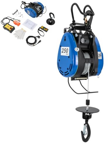 DAOHHFO Treuil électrique, 220 V 1500 W Treuil électrique 30 m Câble de levage + télécommande 250 kg avec câble + interrupteur d'arrêt d'urgence Classe de protection : IP40 Classe d'isolation : B