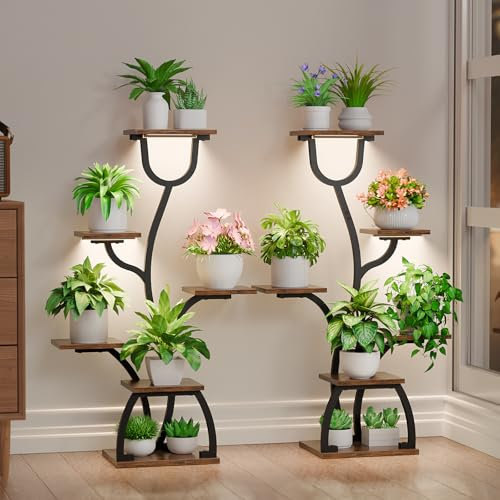 EVAWOO Pflanzenständer für den Innenbereich mit Wachstumslichtern – 2 Stück Pflanzenregal für den Innenbereich, 6 Etagen, Eck-Blumenständer, 101,6 cm, Ausstellungsregal für Zuhause, Wohnzimmer
