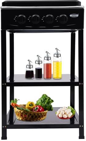 Freestanding 4-Burner Gas Cooktop, Portable Gas Cooktop With Removable Storage Stand, Manual Ignition Gas Stove for Home, Outdoor Camping Picnic Cooking (Black)
