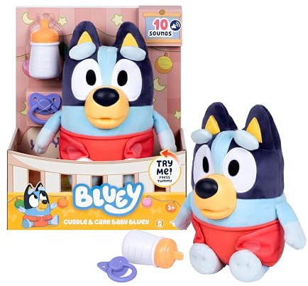 Bluey Care and Cuddle Soft Baby Toy Plush, 11”, Interactive Electronic Baby Plush Toy with 10 Different Sounds, Cuddly Soft Toys for Ages 3+
