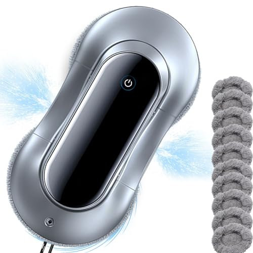 Soflightmok Window Cleaner Robot With Dual Water Spray Glass Cleaning Robot Window Cleaner With Remote Control/70ml Water Tank/10 Rag,Washer Robot Glass Cleaning Robot 2800pa Sunction Power,Silver