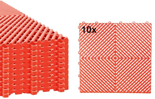 Torado® Garagenboden Belag Fliesen Garagen Boden Matten Werkstatt Kunststoff Belag Werkstattboden Klickfliesen Platten (10 STK. rot)