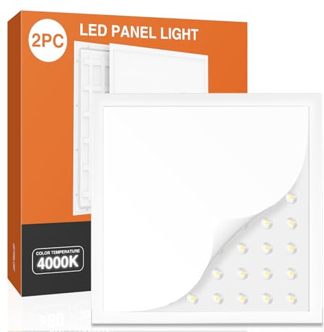 KOSOOM LED Panel 60×60cm, Rasterleuchte 40W, 4000K Neutralweiß, 4000LM, Leuchtplatte mit 64 LED-Lichtern, 110°Abstrahlwinkel, LED-Deckenleuchte für Büros, Küchen und Geschäfte(PLB0302-2 Stück)