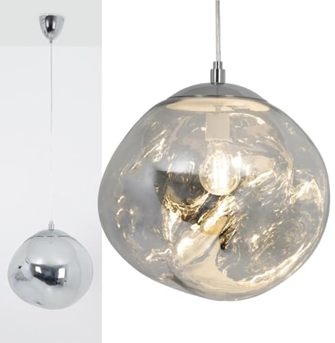 Alpinaluz Pendelleuchte aus verchromtem Glas, Durchmesser 36 cm, dekorativer unregelmäßiger Lampenschirm, E27-Fassung, höhenverstellbar, modernes Design für Wohnzimmer, Esszimmer oder Schlafzimmer
