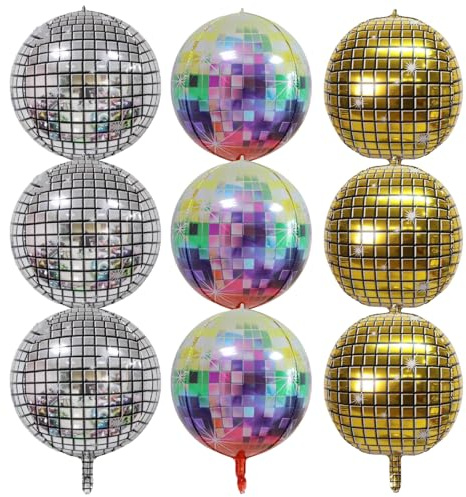 ZYEKIU 9 Pezzi Palla da Discoteca 4D Palloncini Personalizzati Addobbi Carnevale Palloncini Addobbi Compleanno Palla Discoteca per Discoteche Feste di Compleanno Matrimoni Disco Mirror Ball