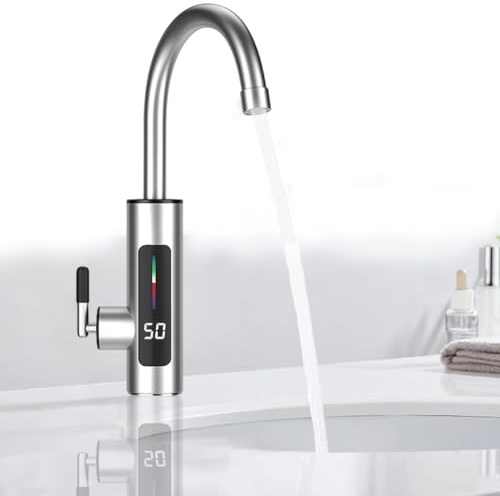 Elektrisk vattenkran rostfritt stål, varm- och kallvattenkran, elektrisk kran med varmvattenberedare, 360° vridbar LED-temperaturdisplay genomströmningsvarmvattenkran, för kök, badrum, husvagnar