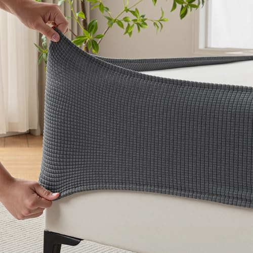 MIYE Boxspringbezug aus Jacquard-Stoff, super dehnbar, 4 Seiten, elastischer Bettrock, knitter- und lichtbeständig, waschbar und einfach anzubringen. Dunkelgrau, voll)