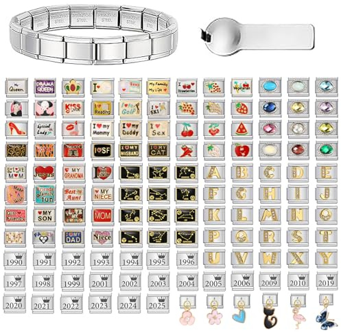 Individuelles Italian Charm Bracelet, 10 Personalisierte Charms, Italienisches Bettelarmband Für Apple Watch, Mit Werkzeug, Für Frauen, Mama, Papa, MäNner, Freunde, Familie