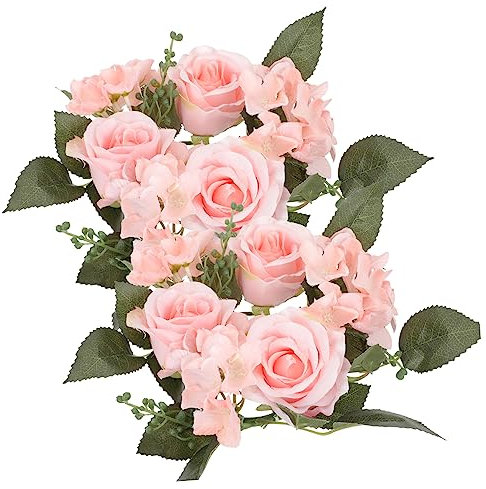 GALPADA 2 Pezzi Ghirlanda Di Rose Artificiali Ghirlande Piccola Ghirlanda Verde Nozze Decorazione Del Matrimonio Colorato Anelli Di Candela Per Di Candele Coniche Tavolo Rosa Stoffa