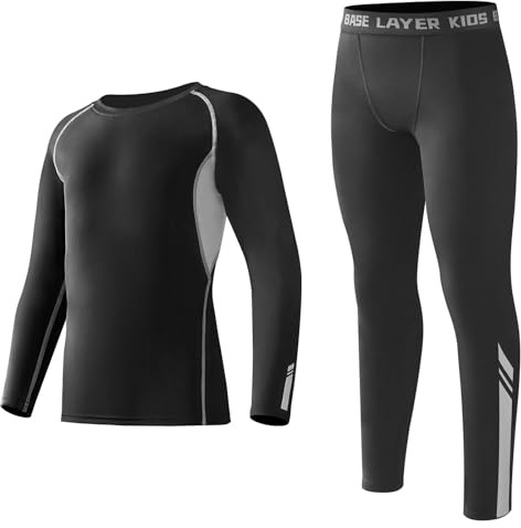 Startseite Base Layer Kids - Athletic Breathable Kids Thermals with Reflective Strips Long Sleeve Compression Base Layer Set, Fleece Lined Football Skins for Football Hockey Sports,Black
