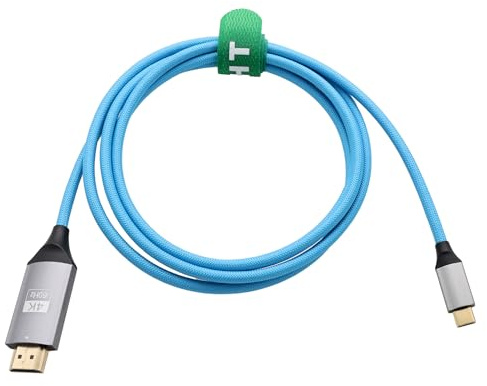 HangTon Cable USB tipo C a HDMI 4K 60P para laptop, teléfono, tableta a monitor de TV HD, pantalla proyector, para iPhone 15/16, MacBook Pro/Air, Dell, Galaxy S24, azul trenzado, 90 cm