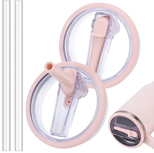 WISYOK 2 stycken Stanley Cup lock läckagesäker, 100 ml lock Stanley Cup tät med 2 sugrör tritan-material, återanvändbart ersättningslock för Stanley Cup tillbehör (rosa)