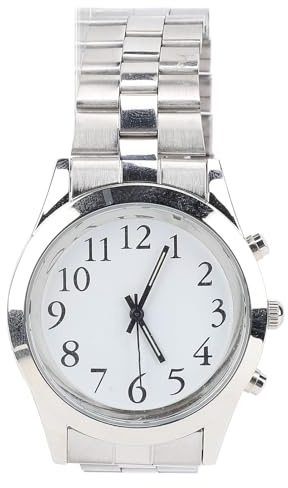 MMABEUTF Para el reloj de conversación, para personas ciegas y una ban elástica de ancianos y de acero inoxible, con una voz transparente, con alarma, con alarma, con alarma