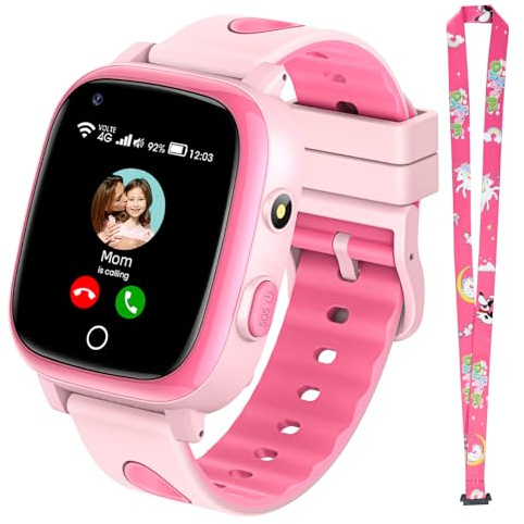 JoJoego 4G Smartwatch Kinder mit langanhaltendem Video-und Telefonanruf, SOS, GPS, Kinderuhr mit IP68 Wasserdicht, Sprachchat, Schulmodus, Schrittzähler, Kindergeschenke für Jungen Mädchen, Rosa
