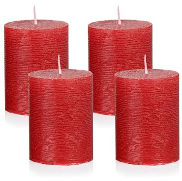 NKlaus Velas de Adviento rústicas, juego de 4 unidades, diámetro 6 x 8 cm, velas de cera para decoración de Navidad, corona de Adviento y decoración de mesa, larga duración de combustión