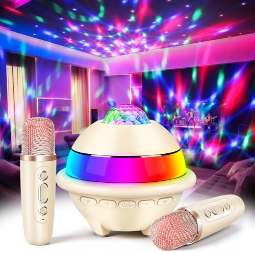 Charmofun Karaoke Infantil con 2 Microfonos Inalambricos, Microfono Karaoke Bluetooth con Luces LED Discoteca y Efectos de Voz, Regalo Niñas y Niños 3-12 Años, Juguetes Bola Discoteca, Regalo Navidad