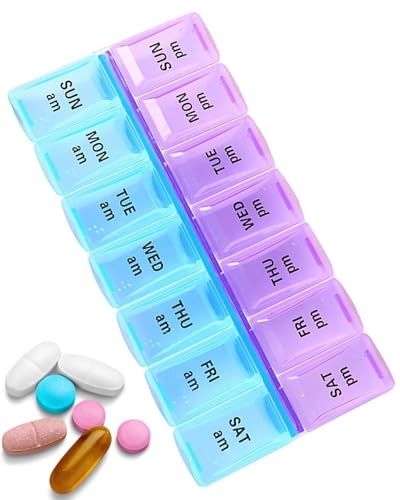 HUVZOR Pilulier Semainier Français Matin et Soir, Petit Pilluliers Medicaments 7 Jours 2 Compartiments Démontable Pilulier Hebdomadaire 2 Fois par Jour