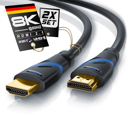CSL - 3m 2er-Pack 8k HDMI Kabel 2.1 - zertifiziertes Kabel 4k@120Hz 8k@60Hz, UHD II Ultra High Speed Ethernet 48Gbps HDMI 2.1 16k / 2.0 4k, HDR 10+ eARC 3D VRR HDCP 2.2&2.3 Gaming TV PS5 Xbox