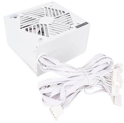RASTKY Fuente de Alimentación para PC de 500W Funciones de Protección de Alta Corriente Plataforma de Doble Núcleo Activa para Jugadores Blanco con Línea Blanca Neta