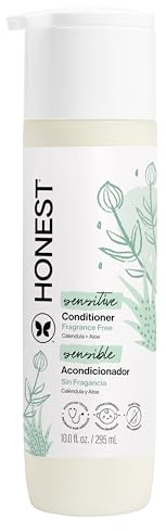 The Honest Company Silicone-Free Conditioner, Gentle, Hypoallergenic, Naturally Derived Ingredients, Fragrance-Free for Sensitive Skin, 10 fl oz