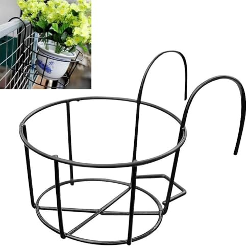 Ronde Métal Suspendu Plantes Fleur Pot Titulaire Balcon Flowerpot Titulaire pour Maison Garde-corps De Jardin (Noir, Diamètre: 25cm)