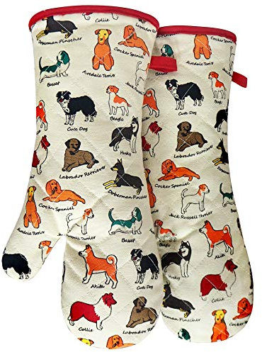 Oven Mitts Cotton Fashion Cute Dog Design 1pair Heat Resistant Oven Gloves Safe Cooking Baking Grilling Barbecue Machine Washable Pot Holders (Oven Mitts Dog Flower)