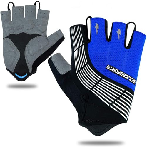 Souke Sports Road Cycling Gloves for Men Women Half Finger Padded for Bike | 5mm padded palm, shock absorption, anti-slip grip, quick-dry breathable fabric, terry cloth thumb, fingerless, for road & MTB