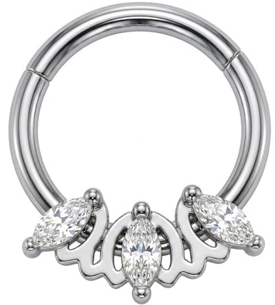 Monster Piercing Piercing para la nariz, calibre 16 (1,2 mm) – 7 mm de diámetro, acero quirúrgico 316L, diseño floral, con bisagras, para septum, joyería, Acero aleado