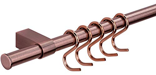 Gedotec Design köksreling vägg-relingsystem kök | mässing brons matt | reling-set längd: 1 200 mm | relingsystem med 5 S-krokar med fästmaterial | 1 komplett set – köklist av metall