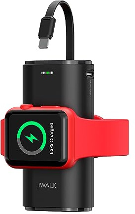 iWALK Ladestation Apple Watch, iPhone, 3 in 1 Tragbares Ladegerät, 9000mAh Powerbank mit Kabel für iPhone 14/13/12/11 Kabel, USB-C Ladeanschluss, kompatibel für iPhone 13/12/11/XS/XR/X/8/7/6