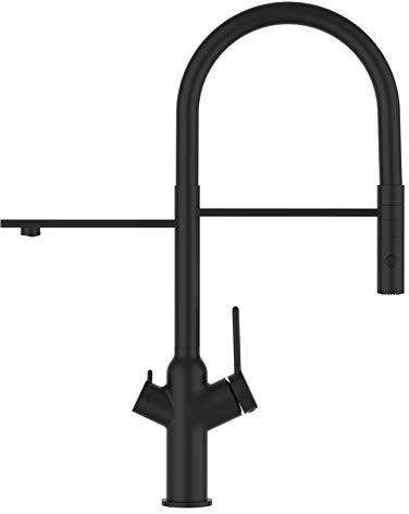 Rubinetto tre vie cucina cromo nero opaco canna nera movibile doccia 2 getti staccabile - per utilizzo con filtro depuratore