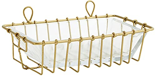 MACOSA MS27268 Seifenhalter Glas & Metall Gold Vintage-Stil Seifenschale Antik Schale Seifenablage Seifen-Halter Bad Küche Seifen-Aufbewahrung