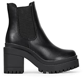 BOSANOVA Botines con elásticos Laterales y Suela de Forma con tacón. Sin Cierre. Calzado para Mujer Negro 36