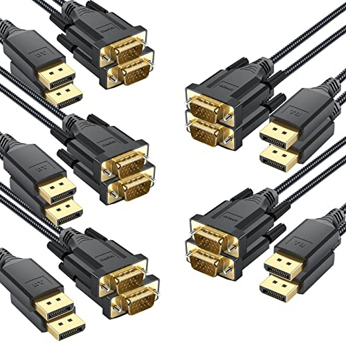 DteeDck DisplayPort to VGA Cable 6ft 10 Pack, Display Port DP to VGA Adapter Cable Converter Male to Male Braided Cord for Desktop Laptop to Monitor Display