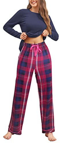Famulily Pyjamas for Women Set Long Sleeve Nightwear Casual Loungewear Drawstring Pajama Pants for Ladies 2 Pcs