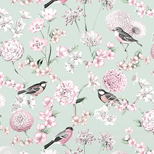 Debona Limoges Floral Birds Robin Flowers Nature Animals Wallpaper Feature Wall Light Textured 10m Roll Green 5030
