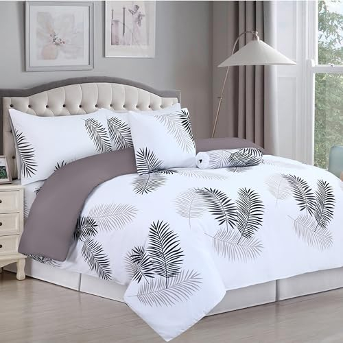 Imperial Rooms King Size Duvet Cover Sets Soft Printed Bedding Set Brushed Microfiber Duvet Covers with Pillowcases (Leaf 230x220 CM)