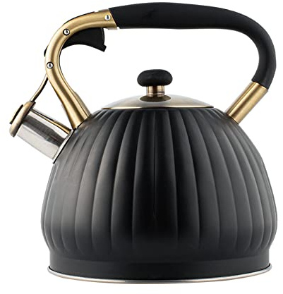 Tauzveok Pfeifkessel Induktion Edelstahl Teekanne,2.5L/3.5L Flötenkessel Wasserkessel Für Kaminofen,Griff Für Home Küche ​Herde Teekessel Holzofen,Black 01
