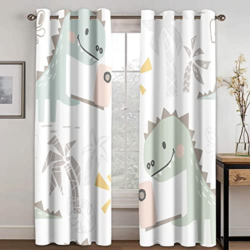 KDGGLUCK Jungen-Dinosaurier-Vorhänge, bunter Cartoon-Dino für Kinder, lustige Tiere, Kinder-Dinosaurier-Vorhang für Kinderzimmer, Wohnzimmer, 150 x 160 cm (B x H), 59 x 63 Zoll x 2