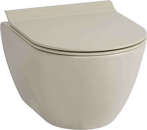 Ben Segno Hänge-WC mit Tiefspül mit WC-Sitz Kompakt - Nanobeschichtung Tornado-Spülung beige - Wand-WC - Keramik