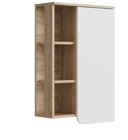 Vicco Badschrank Sonoma/Weiß Karen 50x75x20 cm - hängender Badezimmerschrank, Praktisch für Kosmetik, Pflegeprodukte & Badutensilien