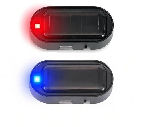 Shudyear - Solar Powered Car Simulated Alarm, New Model and Brighter and Clearer, LED Anti-Theft Flashing Security Light with USB Charger Port, 2 Pack (Red and Blue)