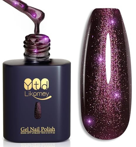 YTD Likomey Glitzer UV Gellack Nagellack Gel,15ml Weinviolett Glitter Soak Off Farbgel Nagelgel Maniküre Farbe Gel Polish