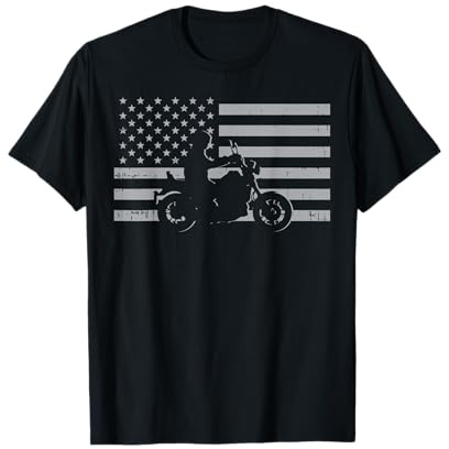 Motorcycle US Flag Biker Motorbike Men Women Kids Teen Youth T-Shirt
