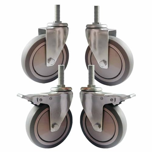 ZYBOWAYL Geräuschlose Möbelrollen mit Gewinde M12x30/60/100/120mm, 125mm Industrielle Lenkrollen mit Bremse, 4 Stück Transportrollen Gummi Rad Tragkraft 390kg (Size : M12x30mm)