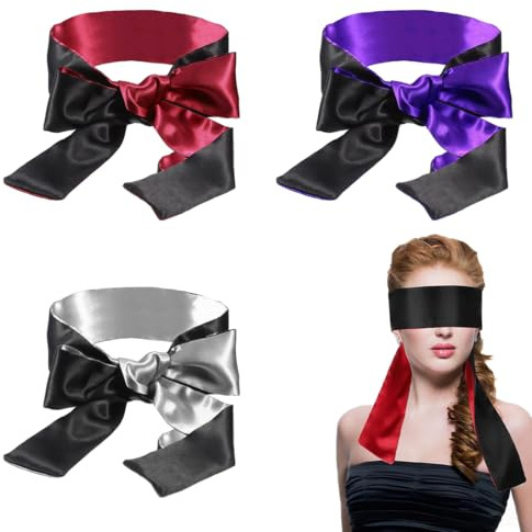 MKVZIYE 3 stycken satinögonbindel, mjuk sovmask 130 x 7 cm justerbart ögonskydd reseögonmask satin ögonmask för kvinnor, män, vuxna, par